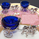 Antique Continental Silver & Cobalt Glass Open Salt PAIR, 2-Horse Drawn Carriages