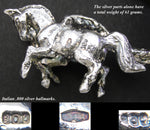 Antique Continental Silver & Cobalt Glass Open Salt PAIR, 2-Horse Drawn Carriages