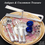 Antique Continental Silver & Cobalt Glass Open Salt PAIR, 2-Horse Drawn Carriages