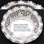 Antique English Sterling Silver Bonbon, Candies or Berry Dish, Ornate Reticulated