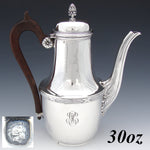 Antique French Sterling Silver 30oz Tea or Coffee Pot, Acanthus Spout & Pomegranate Finial