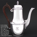 Antique French Sterling Silver 30oz Tea or Coffee Pot, Acanthus Spout & Pomegranate Finial