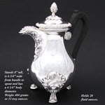 Antique French Sterling Silver 20oz Bachelor or Solitaire Size Tea or Coffee Pot, Ornate Foliate