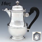 Elegant Antique French Sterling Silver 10oz Solitaire Tea or Coffee Pot, Classical Style
