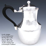 Antique to Vintage French Hallmarked Sterling Silver Tea or Coffee Pot, Art Deco Style