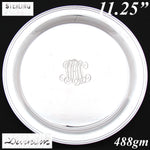 Vintage Durham Sterling Silver 11.25" Charger or Serving Tray, Ornate "MHW" Monogram