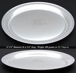 Vintage Durham Sterling Silver 11.25" Charger or Serving Tray, Ornate "MHW" Monogram