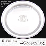 Vintage Durham Sterling Silver 11.25" Charger or Serving Tray, Ornate "MHW" Monogram