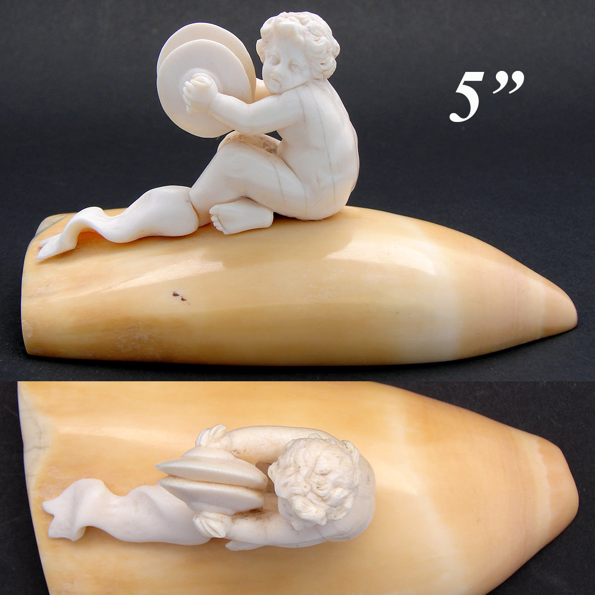 Antique 19th Century Hand Carved Dieppe Ivory Putti Figure with