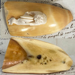 Antique 19th Century Hand Carved Dieppe Ivory Putti Figure with Cymbals Mounted on Walrus (?) Tusk