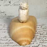 Antique 19th Century Hand Carved Dieppe Ivory Putti Figure with Cymbals Mounted on Walrus (?) Tusk