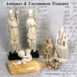 Antique 19th Century Hand Carved Dieppe Ivory Putti Figure with Cymbals Mounted on Walrus (?) Tusk