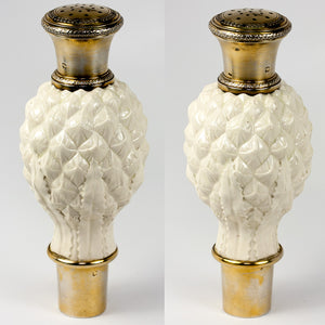 Antique French Gold Vermeil on Sterling Silver Shaker or Caster, Pottery Artichoke Shaped Body