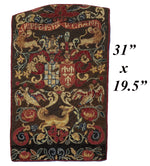 Superb Large Antique Armorial & Animal Needlepoint Tapestry, Lions, Doves, Fox, Family Crests for Pillow or Wall
