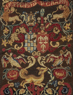 Superb Large Antique Armorial & Animal Needlepoint Tapestry, Lions, Doves, Fox, Family Crests for Pillow or Wall