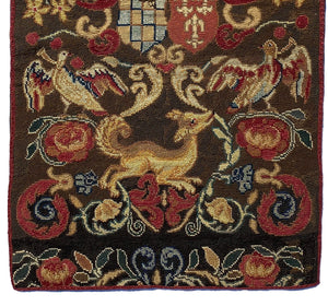 Antique French 31" x 20" Needlepoint Panel, Wall Hanging or Make Pillows, Armorial Shields and Animals