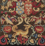 Superb Large Antique Armorial & Animal Needlepoint Tapestry, Lions, Doves, Fox, Family Crests for Pillow or Wall