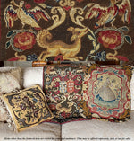 Antique French 31" x 20" Needlepoint Panel, Wall Hanging or Make Pillows, Armorial Shields and Animals