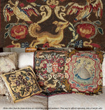 Superb Large Antique Armorial & Animal Needlepoint Tapestry, Lions, Doves, Fox, Family Crests for Pillow or Wall