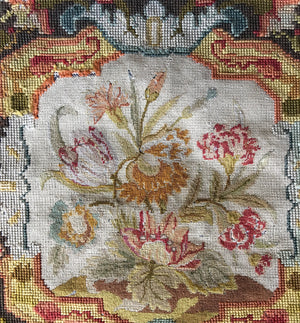 Superb Antique French 16.5" Needlepoint, Embroidery Chair Back to Make into Pillow Top
