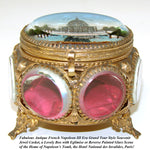 Antique French Grand Tour Style Souvenir Casket, Beveled Glass & Eglomise Scene "Invalides, Paris"