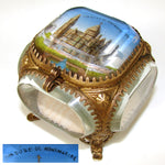 Antique French Grand Tour Style Souvenir Casket, Beveled Glass & Eglomise Scene "Sacre Coeur de Montmartre"