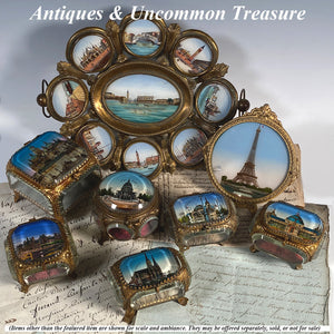 Antique French Grand Tour Style Souvenir Casket, Beveled Glass & Eglomise Scene "Sacre Coeur de Montmartre"