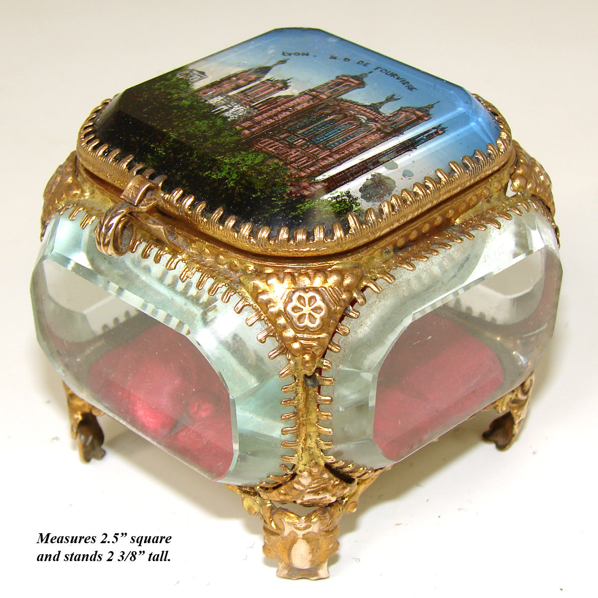 Antique French Grand Tour Style Souvenir Casket, Beveled Glass & Eglom ...