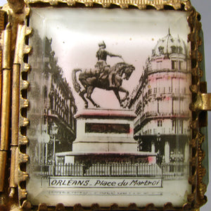 Vintage French Grand Tour Style Souvenir Casket, Beveled Glass & 2 Eglomise Scenes: Joan of Arc
