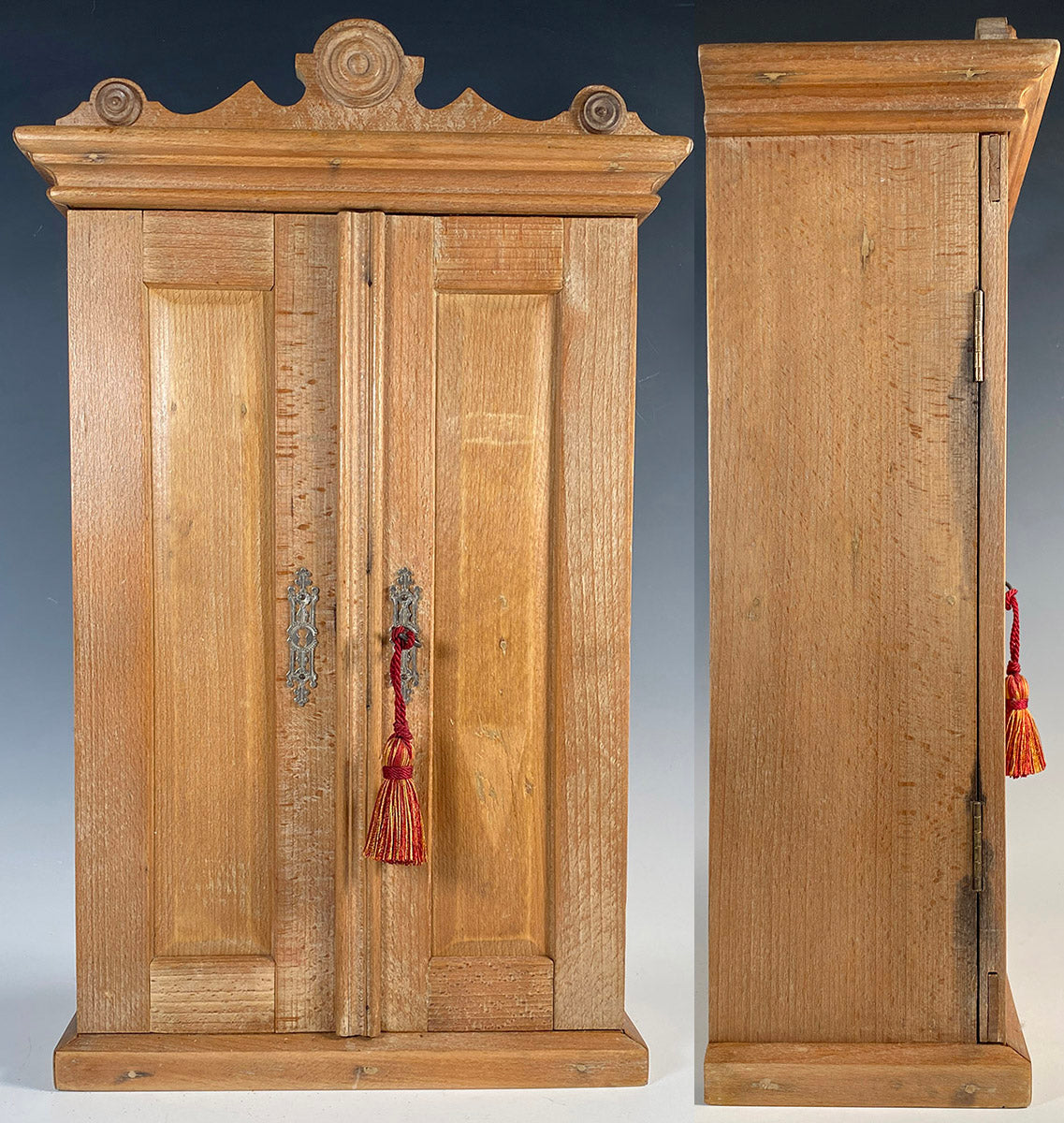 Antique French 21" Tall Apprentice Armoire, Doll Furniture, Wall Cabinet Country French
