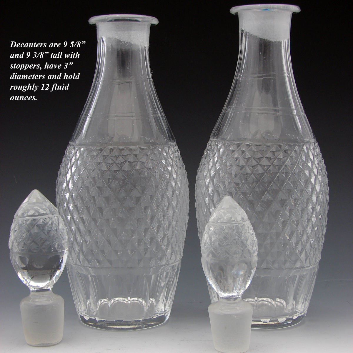 Marked Baccarat Cut Crystal Brandy Decanter Honeycomb w Original Stopper -  France
