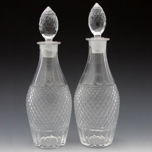 Antique French Baccarat 12oz Decanter PAIR, 8 Cordial Goblets, c1830 Diam Cut Crystal