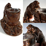 Antique 19th c. Hand Carved Swiss Black Forest Spaniel Dog Match or Toothpick Holder or Inkwell