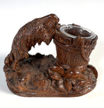Antique 19th c. Hand Carved Swiss Black Forest Spaniel Dog Match or Toothpick Holder or Inkwell