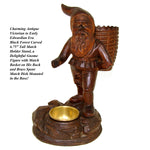 Antique Black Forest Hand Carved Gnome 6.75" Match Holder Stand, a Charming Gnome