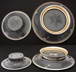 Antique French Sterling Silver & Cut Glass 2pc Caviar Serving Set, 9" Base Plateau, Seashell Accents