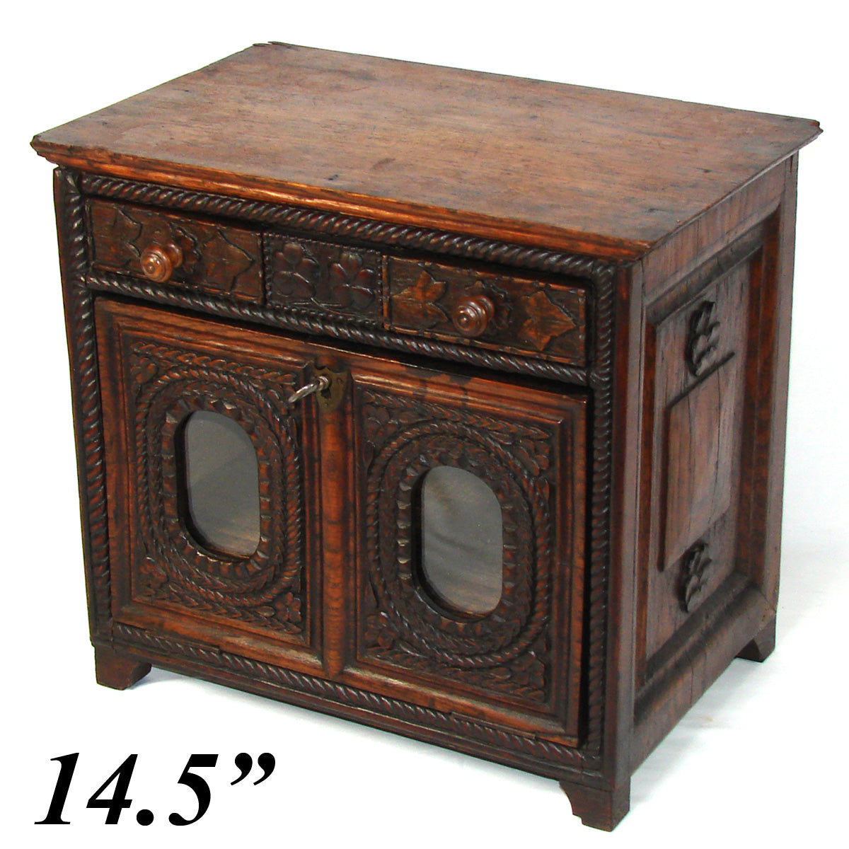 Antique Victorian Era French Brittany Carved 14.5" Chest, Cabinet, Bru Doll Sized Furniture