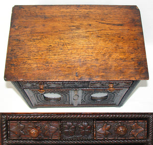 Antique Victorian Era French Brittany Carved 14.5" Chest, Cabinet, Bru Doll Sized Furniture