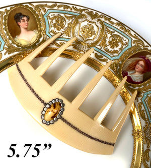 Elegant Art Nouveau to Art Deco Era French 5.75" Tiara, Ornamental Hair Comb, Jeweled, Signed