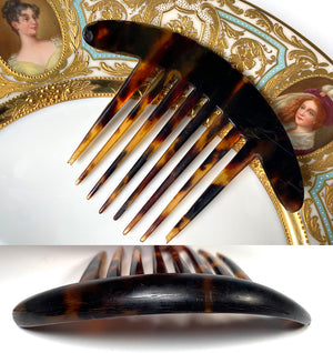 Large Antique French Chignon Hair Comb, 4.25" Ornamental Tiara in Tortoise Shell, Napoleon III Era