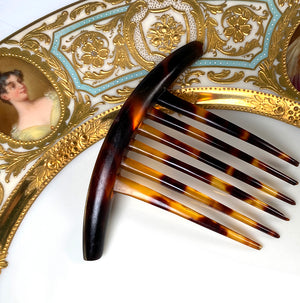 Antique 4" Wide French Tortoise Shell Hair Ornament, Napoleon III Era Chignon Comb, Tiara