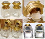 Antique French Grand Tour Style Souvenir Scent or Perfume Caddy, Leather & Gilt Bronze with Two Egmomise Bottles