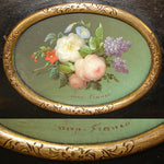Antique French TAHAN Scent Caddy, Floral Medallion & 2 Blue Opaline & Eglomise Perfume Bottles