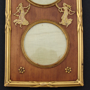 Antique French Empire Style 8.25" Double Picture Frame, Nymph Figures, Wood Mat