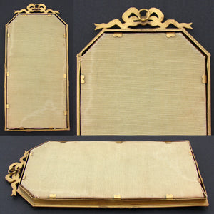 Antique French Empire Style 8.25" Double Picture Frame, Nymph Figures, Wood Mat