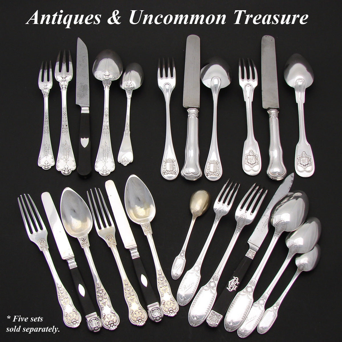 Antique French Sterling Silver 6pc Flatware Set, 3pc Setting for Two, Seashell Accented Pattern