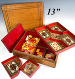 Fabulous 19th Century Antique French Gaming Box, Lift-out Trays, Bone Gambling Chips