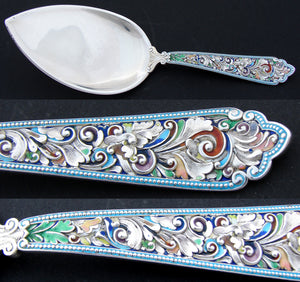 Antique Gorham Hallmarked Sterling Silver 9" Serving Spoon, Scrolled Tendrils & Foliage, Kiln-fired Enamel