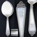 Antique Gorham Hallmarked Sterling Silver 9" Serving Spoon, Scrolled Tendrils & Foliage, Kiln-fired Enamel