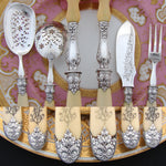 Antique French Sterling Silver & Ivory 6pc Salad & Hors d'Ouevre Serving Utensil Set, in Box